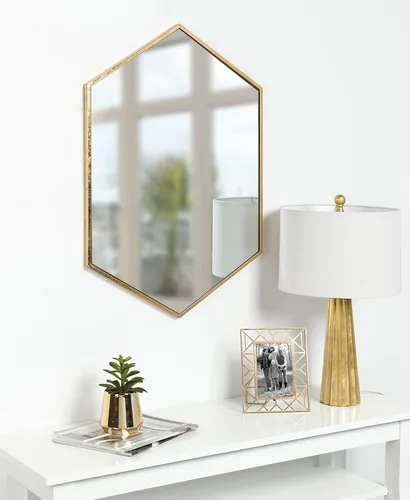 Miniatura 6 de Kate and Laurel McNeer - Espejo de pared hexagonal con marco de metal con acabado dorado para baños, entradas, dormitorios y más, 31 x 22 pulgadas