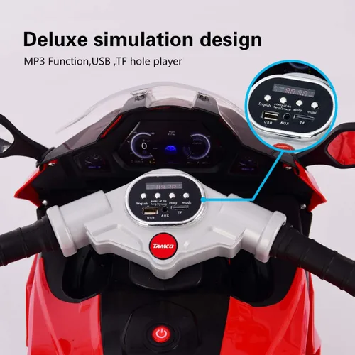 Miniatura 5 de TAMCO Motocicleta para niños, 3 ruedas parpadeantes, juguete eléctrico de paseo en juguete, motocicleta infantil de 12 V (rojo)