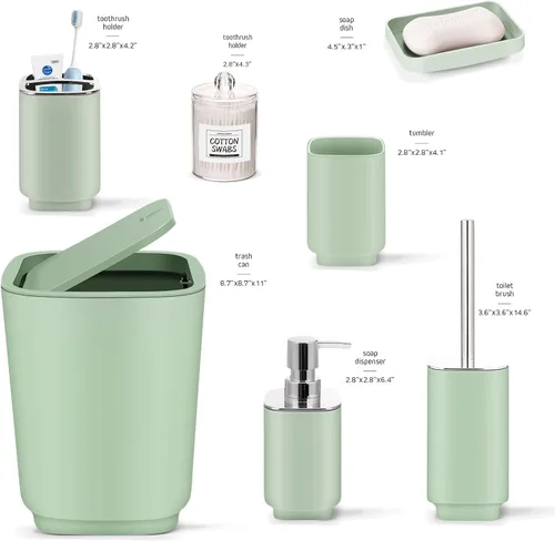 Miniatura 2 de Accesorios de baño verdes, juego de baño de 11 piezas, bandeja, soporte para cepillos de dientes, taza para cepillos de dientes, dispensador