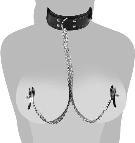 Miniatura 2 de Abrazaderas de pezón de fantasía Clips de cadena de metal arnés de cuerpo joyería pezón juguetes con cuello y amor coqueteo coqueteo cuero mano