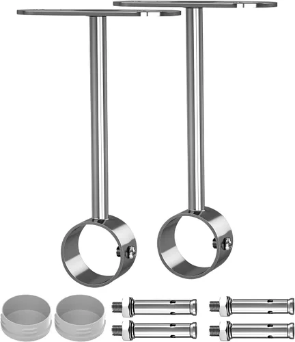 Miniatura 8 de Soportes de montaje en techo para barra de cortina de acero inoxidable, diámetro de varilla de 0.984 in/1 pulgada, acabado cromado pulido, plata, 2