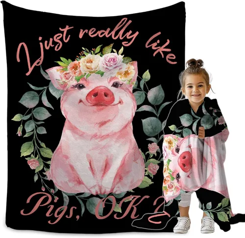 Manta de cerdo, manta con texto en inglés "I Just Really Like Pigs", regalo para amantes de los cerdos, niñas, niños y mujeres, acogedora manta