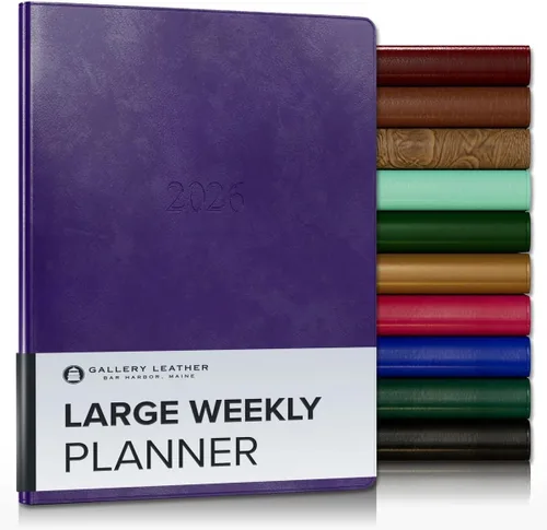 Miniatura 175 de Gallery Leather Agenda semanal y mensual grande 2025-2026, agenda y cuaderno con elegantes bordes de página dorados dorados, 12 meses, cactus Cactus