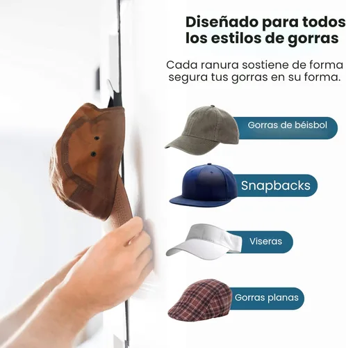 Miniatura 6 de Jokari Organizador de gorras para colocar sobre la puerta, paquete de 2 unidades con capacidad para hasta 16 sombreros de béisbol, sistema