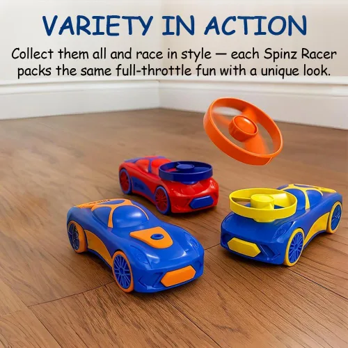 Miniatura 8 de Spinz Coche de carreras con lanzador de discos voladores, juguete de corredor de parachoques trasero, regalo para niños, niñas, naranja y azul, a