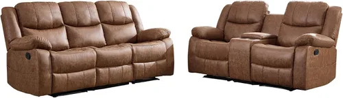 Miniatura 8 de EBELLO Juego de sofá reclinable manual de 2 piezas, juego de sofá reclinable de piel sintética para sala de estar, incluye sofá reclinable de dos