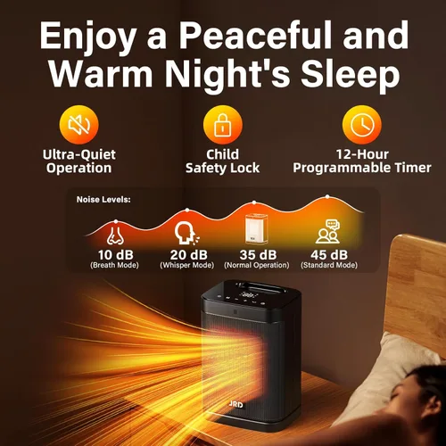 Miniatura 5 de Calentador de espacio interior con oscilación de 80°, termostato, temporizador de 12 horas, calor rápido, modo ecológico, control remoto, calentador