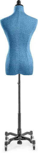 Miniatura 3 de Female Display Dress Form Mannequin in Natural Canvas on Metal Rolling Base by TSC (Blue Tweed / Black Metal, Medium)