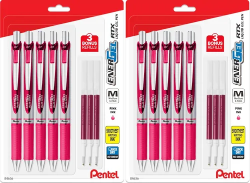 Miniatura 9 de Pentel Energel - Bolígrafos de tinta de gel líquido de 0.028 in, tinta rosa, paquete de 5 bolígrafos RTX de lujo con 3 recambios rosados