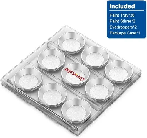 Miniatura 6 de DIYESMART 36 paletas de bandejas de pintura, 2 agitadores de pintura y 2 cuentagotas, ideales para mezclar pintura de aerógrafo, pintura
