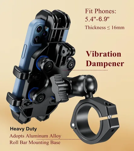 Miniatura 3 de BRCOVAN Soporte de teléfono UTV resistente con amortiguador de vibraciones Adjustable UTV Roll Cage Cellphone Clip for 5.4''-6.9'' Smartphones