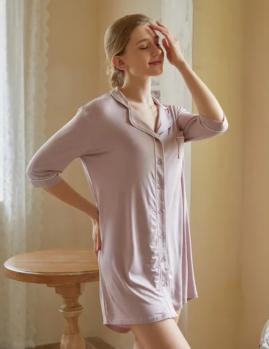Miniatura 3 de Clocly Camisones para mujer, camisa de noche con botones, manga 34, cuello en V, ropa de dormir