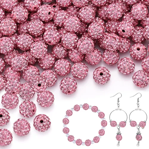 Miniatura 42 de 100 cuentas de diamantes de imitación de 0.394 pulgadas para la fabricación de joyas, 10 cuentas redondas brillantes de discoteca de Shamballa