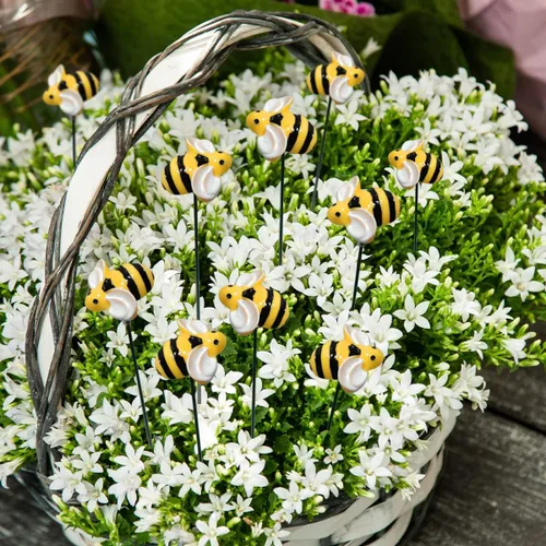 Miniatura 3 de 10 piezas de estacas de jardín de abejas decoración de metal para patio delantero, palillos florales para primavera y verano, resina, abejorros