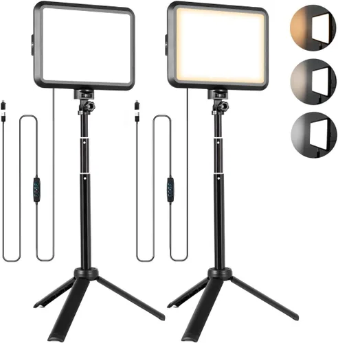 NiceVeedi Kit de iluminación LED para fotografía, paquete de 2 luces de video portátiles de 8 pulgadas con soporte de trípode ajustable, luz de
