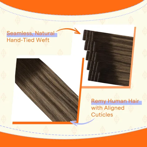 Miniatura 3 de Full Shine Extensiones de cabello humano con cinta adhesiva, color marrón oscuro 2 que se desvanece a marrón ceniza 8, mezclado con 2 marrón, 24