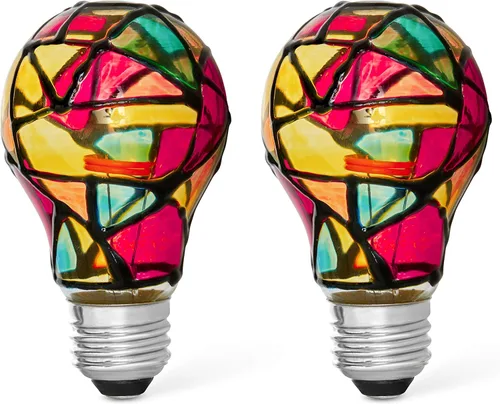 Miniatura 6 de Paquete de 3 Bombillas LED de Vidrio Emplomado E12 LED de 2W (Equivalente a 25W) Base de Candelabro Luz Nocturna Pintada Bombilla de Mosaico