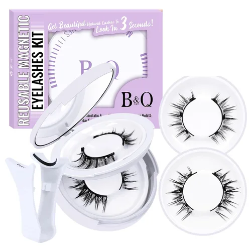 B&Qaugen Pestañas magnéticas reutilizables, pestañas magnéticas de aspecto natural, pestañas postizas con aplicador, fáciles de usar y quitar,