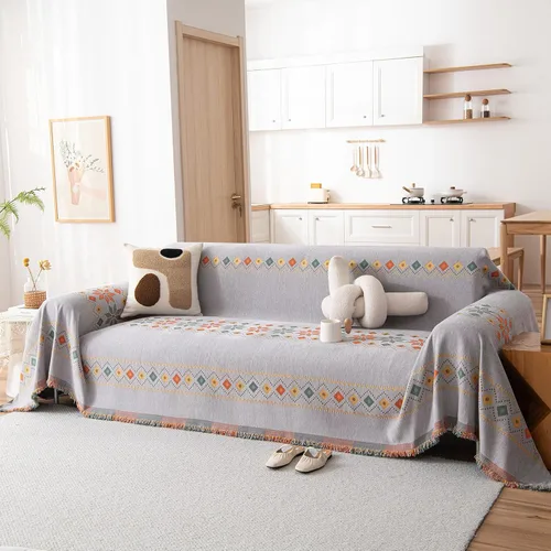 Miniatura 33 de DREAMINGO Funda de Sofá de Chenilla Beige Bohemia Geométrica Jacquard para Sofá de 3 Cojines Antideslizante Seccional Forma de L para Perros