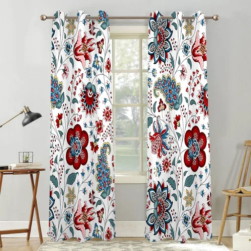 Miniatura 6 de Renaiss - Cortinas opacas florales boho, cortinas de ventana con aislamiento térmico y estampado de flores y plantas bohemias para dormitorio