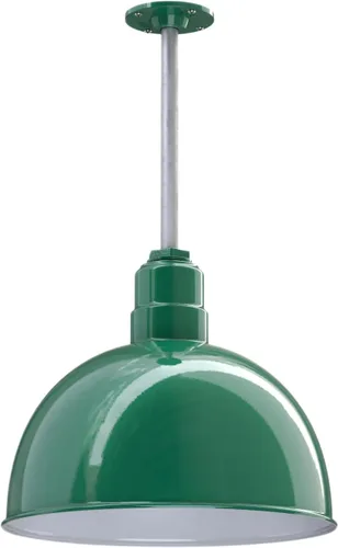 Miniatura 78 de Steel Lighting Co. Colgante de cuenco rosa Lámpara montada en el techo Cúpula de 15 pulgadas vástago de 12 pulgadas Estilo granero de acero