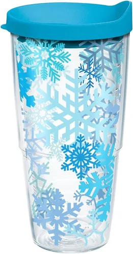 Tervis Vaso aislado de doble pared con aislamiento de Navidad con diseño de copos de nieve azules de invierno, hecho en Estados Unidos, mantiene las