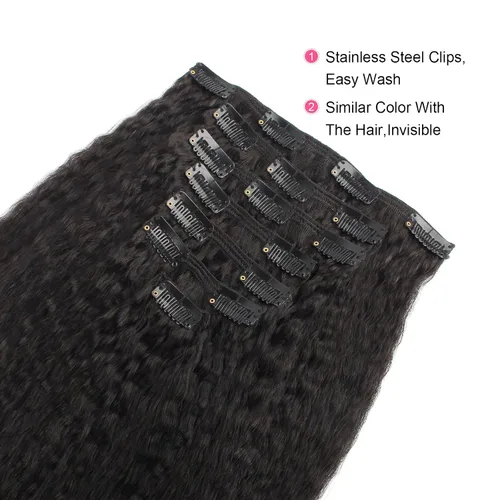 Miniatura 6 de ABH AMAZINGBEAUTY HAIR Extensiones de cabello lacio rizado con clip para mujeres negras, color natural, extensiones de cabello humano virgen