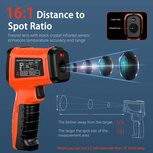 Miniatura 2 de Pistola Termómetro Infrarrojo, Incluye Sonda Tipo K para Humedad, Termómetro Digital Láser de Temperatura de -58 °F a 1796 °F para Cocinar, Pistola