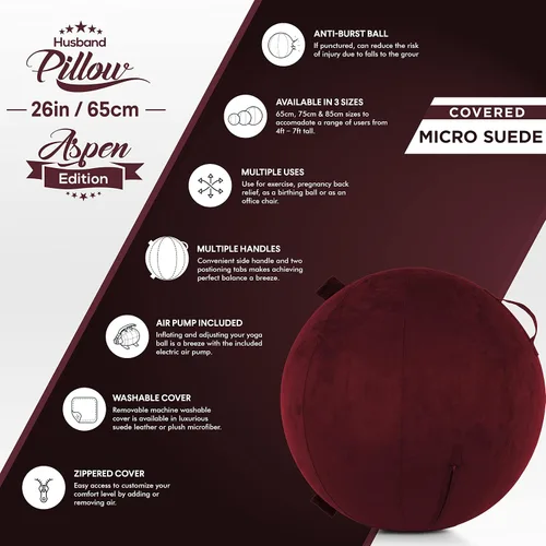 Miniatura 3 de Husband Pillow Exercise Ball, Cover with Pump for Yoga, Pilates, Fitness Balance Stability, Office Ball Chair Seat. Soft & Slip Resistant, Pro Guide
