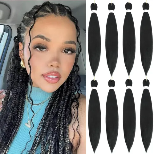 Miniatura 21 de Cabello trenzado preestirado de 26 pulgadas, 8 paquetes 1B, trenzas bohemias de ganchillo con textura Yaki suave para mujeres negras, no tóxico