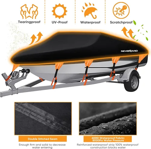 Miniatura 2 de NEVERLAND Funda impermeable para barco remolcable – Cubierta de lona de poliéster de grado marino de servicio pesado para barco que se adapta a 600D