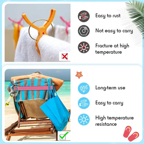 Miniatura 4 de Tessco Paquete de 12 toallas para sillas de playa, sillas de piscina y cruceros, elásticos, resistentes al viento, clips para toallas de playa