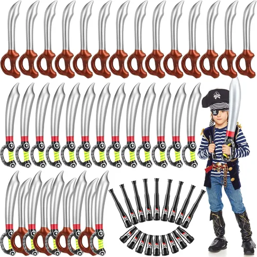 Miniatura 3 de Libima 54 piezas de espadas piratas inflables, recuerdos de fiesta pirata, incluye 36 espadas, 18 telescopios retráctiles para fiesta temática