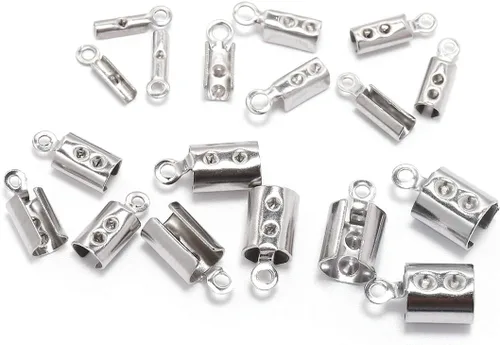 Miniatura 4 de 50 cordones de acero inoxidable para engarzar, tapas de cuentas de cuero con clip de cuero, conectores de pulsera para joyería (0.157 in)