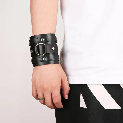 Miniatura 2 de HZMAN Brazalete ancho gótico punk rock biker pulsera de cuero con correa ancha, Cuero