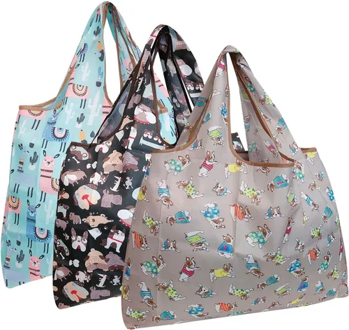 Miniatura 38 de alldyrew - Bolsa plegable para compras, reutilizable de nailon grande, 3 unidades Deliciosos alimentos