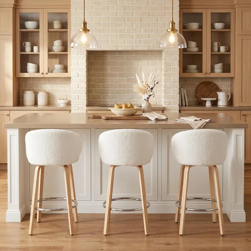 Miniatura 4 de DUOMAY Paquete de 2 taburetes de bar de 26 pulgadas de altura de mostrador, sillas de isla de cocina con respaldo de barril de sherpa blanco