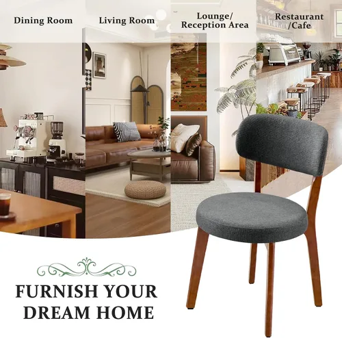 Miniatura 9 de Furniliving Juego de 4 sillas de comedor de madera de roble, sillas de cocina tapizadas de lino moderno de mediados de siglo con madera de roble