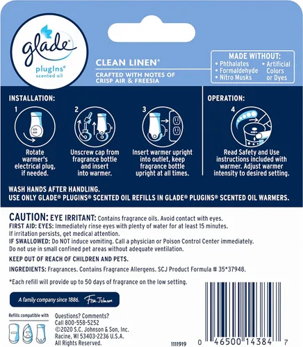Miniatura 2 de Glade PlugIns - Repuesto de ambientador, aceites esenciales y perfumados para el hogar y el baño, Clean Linen, 1.34 onzas líquidas, 2
