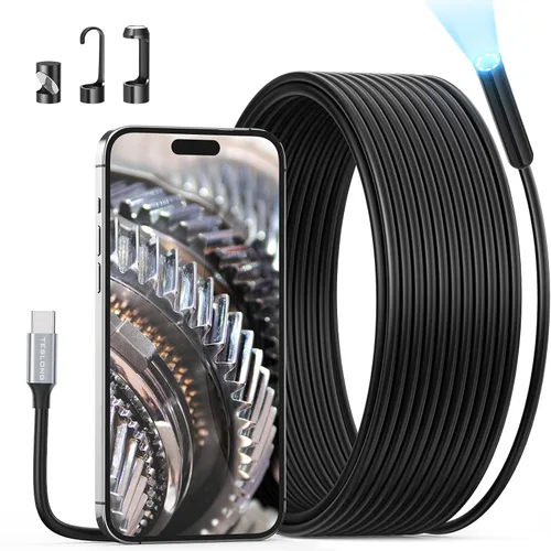 Miniatura 10 de Teslong - Cámara endoscopio USB C con luz, cámara de boroscopio de serpiente tipo C con 8 luces LED, cámara de inspección flexible impermeable de 10