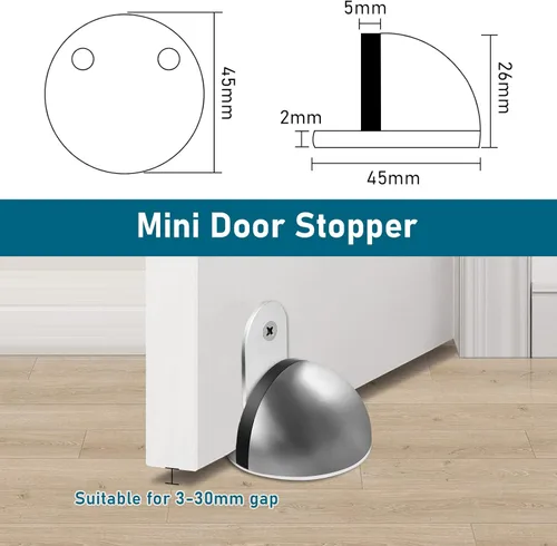 Miniatura 2 de KOLAKO Topes magnéticos para puerta, paquete de 4 topes de puerta adhesivos para la parte inferior de la puerta, de acero inoxidable cepillado