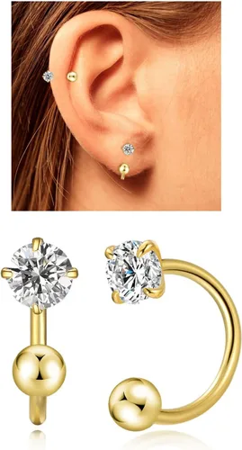 Aretes Huggie de medio aro para mujeres y niñas, pequeños aretes de cartílago, aretes de botón con piedra natal para mujeres, aretes de botón