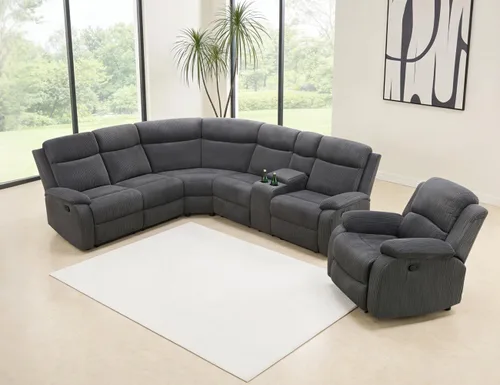 Miniatura 43 de Juego de sofá seccional reclinable manual, juegos de muebles de sala de estar, sofá seccional en forma de L y 2 sillas, cómodo sofá reclinable