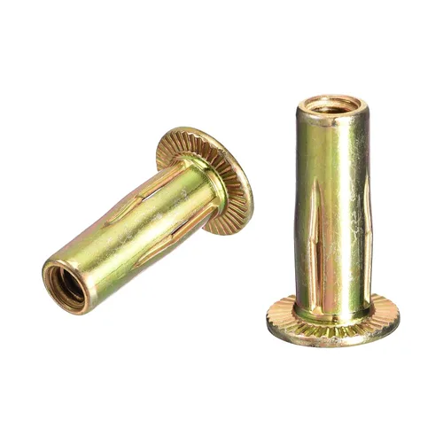 Miniatura 12 de uxcell Tuercas remachadoras multiagarre 1/4-20, 5 piezas de vástago preabombado cabeza plana roscada tuerca de inserción chapada en zinc dorado