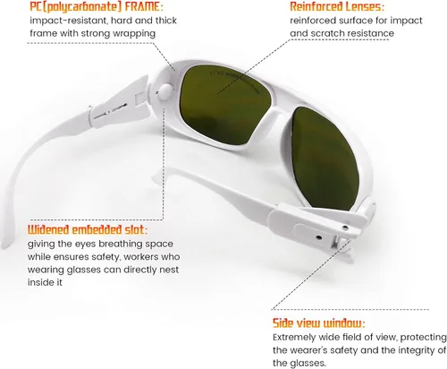 Miniatura 4 de MCWlaser Gafas de seguridad láser de 190-540 nm y 800-2000 nm, Yag, azul, láser verde y luz UV, gafas láser de protección ocular para 405 nm, 445