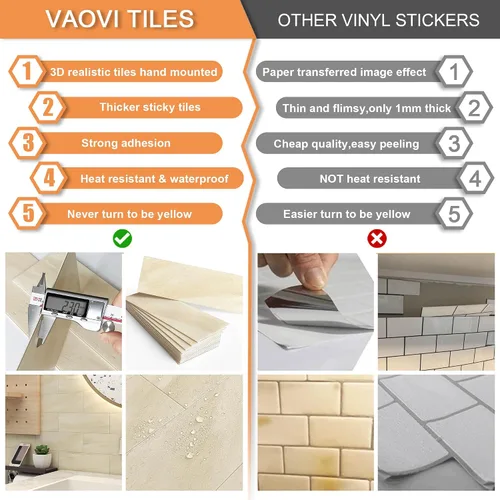 Miniatura 7 de VAOVI Azulejos de cocina para salpicaduras de despegar y pegar, calcomanías de pared de baño, azulejos de mármol para salpicaduras individuales
