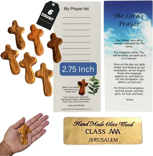 Miniatura 12 de Paquete de 100 cruces de bolsillo de madera de olivo de Belén de tamaño mediano – Cruces auténticas de Belén para la comodidad de la tierra santa