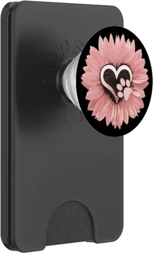 Miniatura 7 de Girasol y perro con estampado de huellas de flores rosas PopSockets agarre y soporte para teléfonos y tabletas, Negro