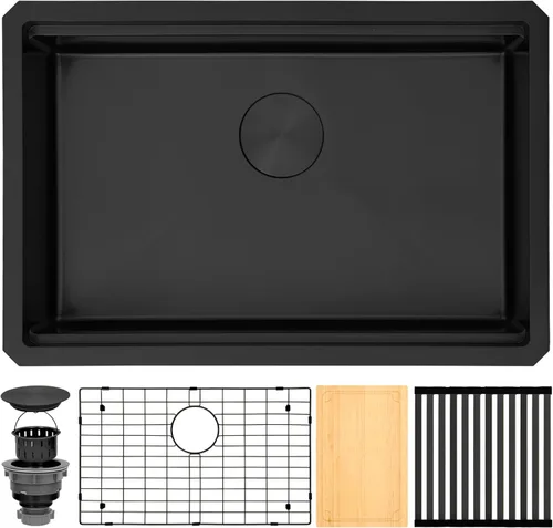 Miniatura 19 de Fregadero de cocina de 33 x 22 pulgadas, color negro, 33 pulgadas de montaje superior, fregadero de cocina de acero inoxidable calibre 16, estación