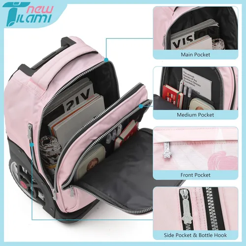 Miniatura 99 de NEW TILAMI Mochila con ruedas de 19 pulgadas con bolsa de almuerzo para niñas y niños, mochila para laptop con ruedas, bolsa de mano duradera
